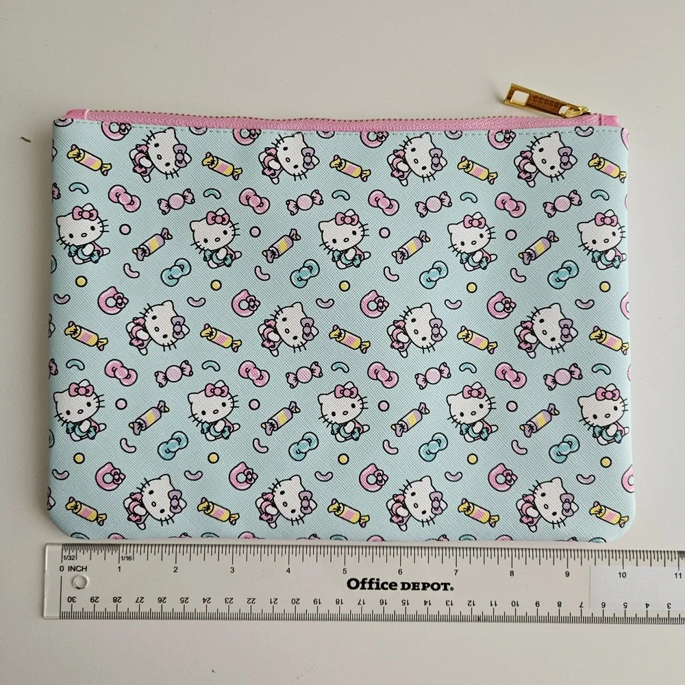 Sanrio 2024 Hello Kitty Pouch Cosmetic Blue Candy Print Zippered Bag 10in x 7in